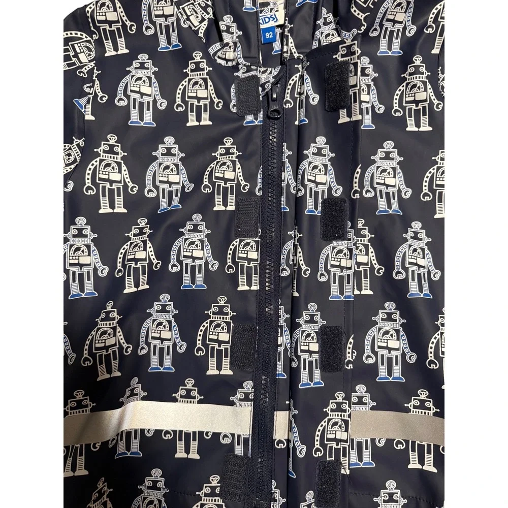 Kids Navy Robot Print Raincoat Hooded Waterproof Jacket Size‎ 92